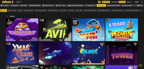 Lobby de juegos de efbet